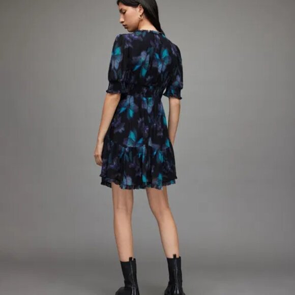 AllSaints Via Ceres butterfly Print Mini Dress - Size 10 - Picture 3 of 10